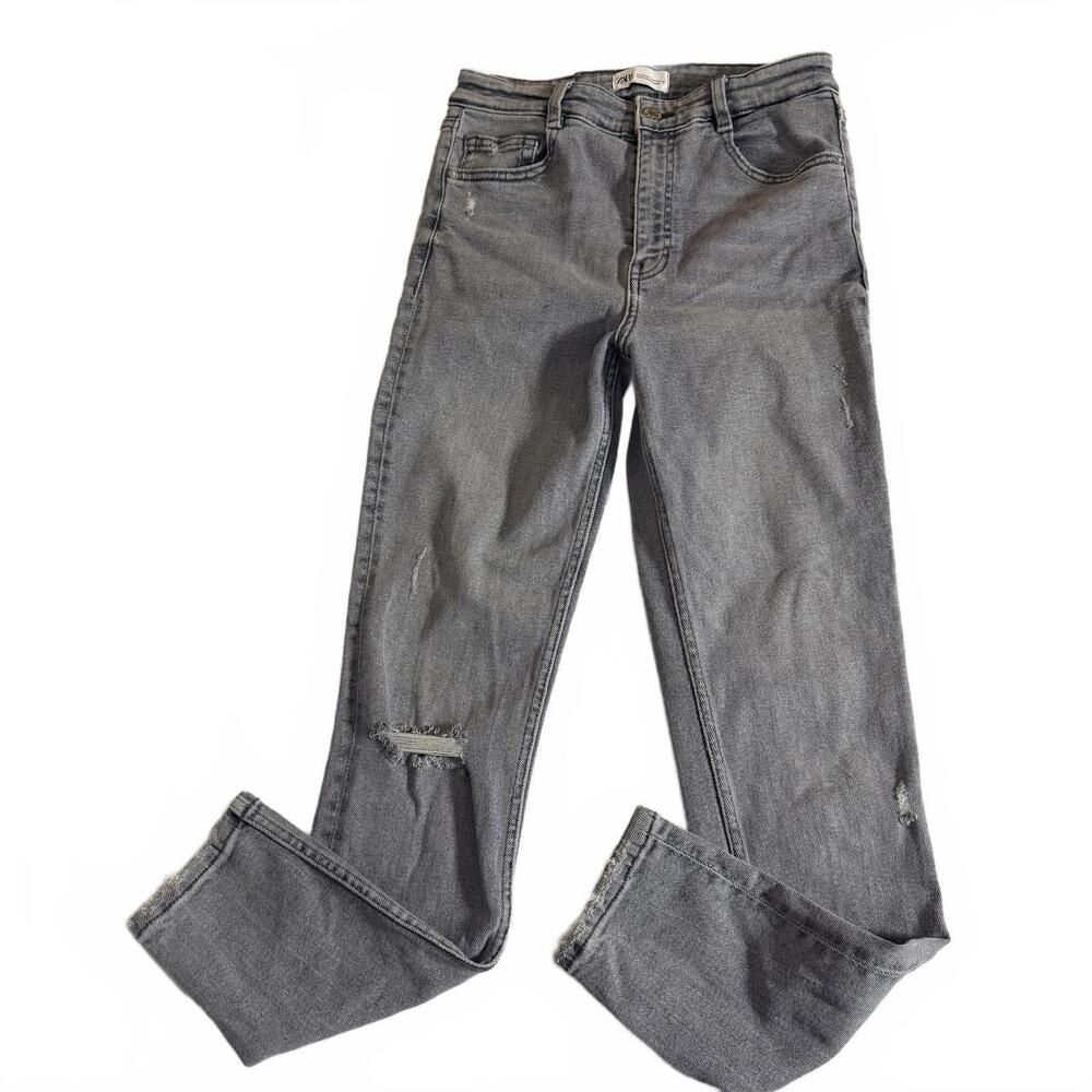 ZARA Distressed Y2K skinny Jean  26 x 28 Light Gray. Trendy Vintage Grunge